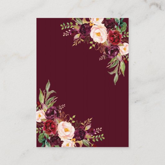 Burgundy Marsala Floral Antlers Wedding Details Begleitkarte (Rückseite)