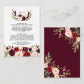 Burgundy Marsala Floral Antlers Wedding Details Begleitkarte (Vorne/Hinten)