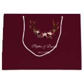 Burgundy Marsala Floral Antlers Wedding Große Geschenktüte (Vorderseite)