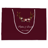 Burgundy Marsala Floral Antlers Wedding Große Geschenktüte (Rückseite)