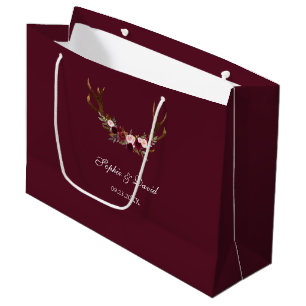 Burgundy Marsala Floral Antlers Wedding Große Geschenktüte