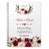 Burgundy Marsala Floral Antlers Wedding Planner Notizblock (Vorderseite)