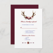 Burgundy Marsala Floral Antlers Wedding RSVP (Vorne/Hinten)