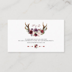 Burgundy Marsala Floral Antlers Wedding Website Visitenkarte