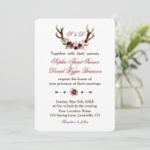 Burgundy Marsala Floral Antlers Wedgram Einladung (Stehend Vorderseite)