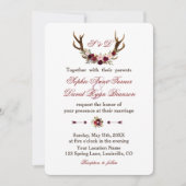 Burgundy Marsala Floral Antlers Wedgram Einladung (Vorderseite)