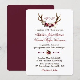 Burgundy Marsala Floral Antlers Wedgram Einladung