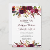 Burgundy Marsala Floral Autumn Engagement Party Einladung (Vorderseite)