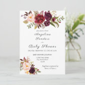 Burgundy Marsala Floral Baby Dusche Einladung (Stehend Vorderseite)