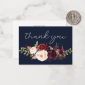 Burgundy Marsala Floral Black Small Navy Vielen Da Mitteilungskarte (Vorderseite/Rückseite Beispiel)