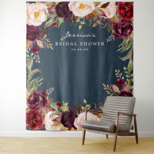 Burgundy Marsala Floral Brautparty Hintergrund Wandteppich