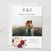 Burgundy Marsala Floral Brautparty Suche Einladung (Rückseite)