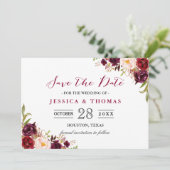 Burgundy Marsala Floral Chic Hochzeit Speichern Si Save The Date (Stehend Vorderseite)