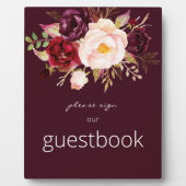 Burgundy Marsala Floral Gästebuch signieren Burgun Fotoplatte (Vorderseite)