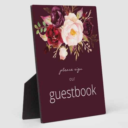 Burgundy Marsala Floral Gästebuch signieren Burgun Fotoplatte (Seite)