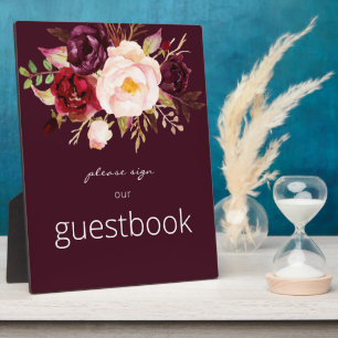Burgundy Marsala Floral Gästebuch signieren Burgun Fotoplatte