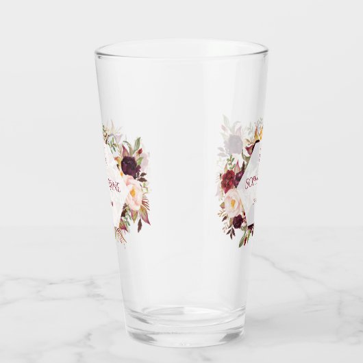 Burgundy Marsala Floral Geometric Monogram Glas (Rechts)