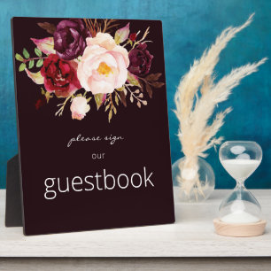 Burgundy Marsala Floral Guestbook Schild Dunkelrot Fotoplatte