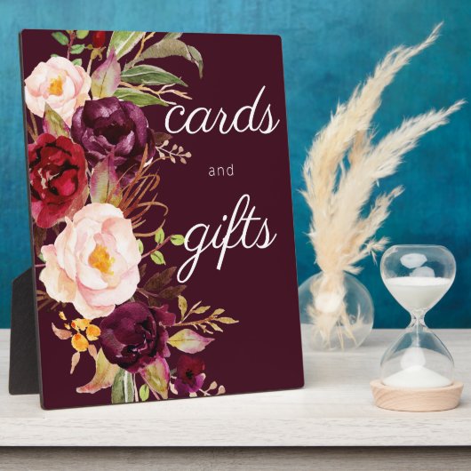 Burgundy Marsala Floral Guestbook Sign Fotoplatte (Seite)