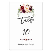 Burgundy Marsala Floral Handwriting Tischnummer (Vorderseite)