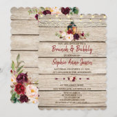 Burgundy Marsala Floral Lantern Brunch & Bubbly Einladung (Vorne/Hinten)