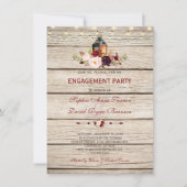 Burgundy Marsala Floral Lantern Engagement Party Einladung (Vorderseite)