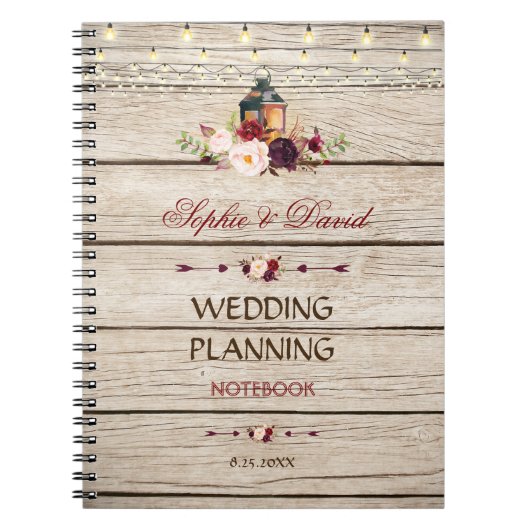 Burgundy Marsala Floral Lantern Wedding Planner Notizblock (Vorderseite)