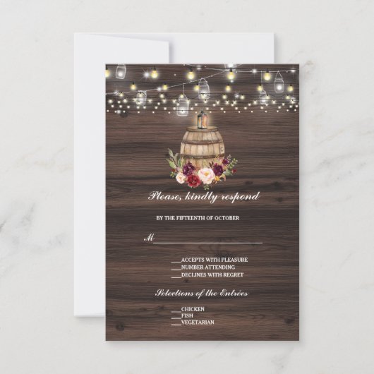 Burgundy Marsala Floral Lantern Wedding RSVP Karte (Vorderseite)