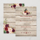 Burgundy Marsala Floral Lantern Wedding RSVP Karte (Vorne/Hinten)