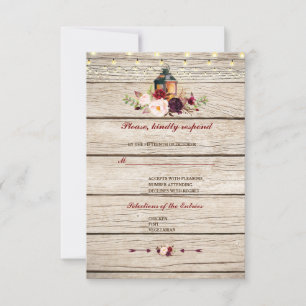 Burgundy Marsala Floral Lantern Wedding RSVP Karte