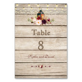 Burgundy Marsala Floral Lantern Wood Tischnummer (Rückseite)