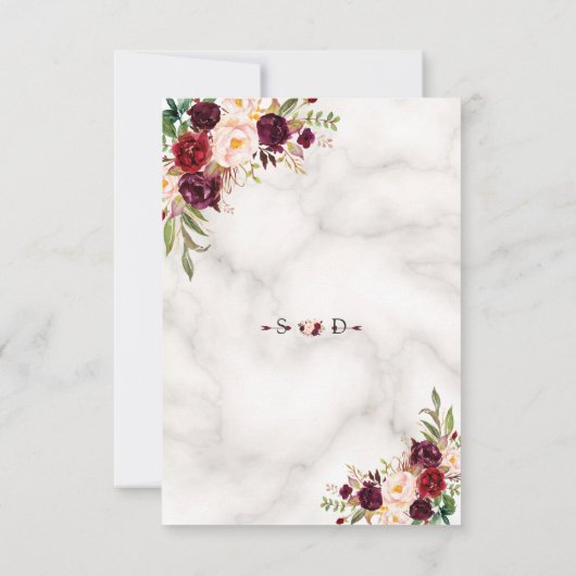 Burgundy Marsala Floral Marble Handwriting Wedding Einladung (Rückseite)