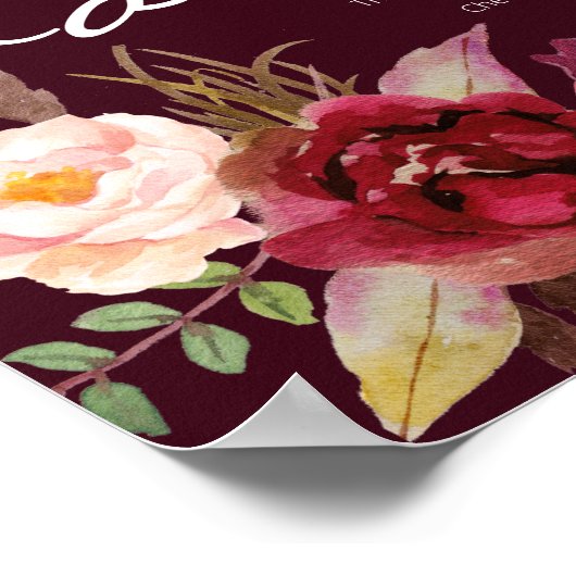Burgundy Marsala Floral Open Bar Sign Burgundy Poster (Ecke)