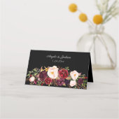 Burgundy Marsala Floral - Schwarz Platzkarte (Rückseite)