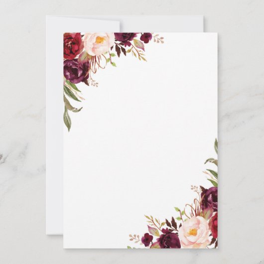 Burgundy Marsala Floral Taufen Gold Rahmen Einladung (Rückseite)