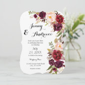 Burgundy Marsala Floral Wedding 2 White Einladung (Stehend Vorderseite)