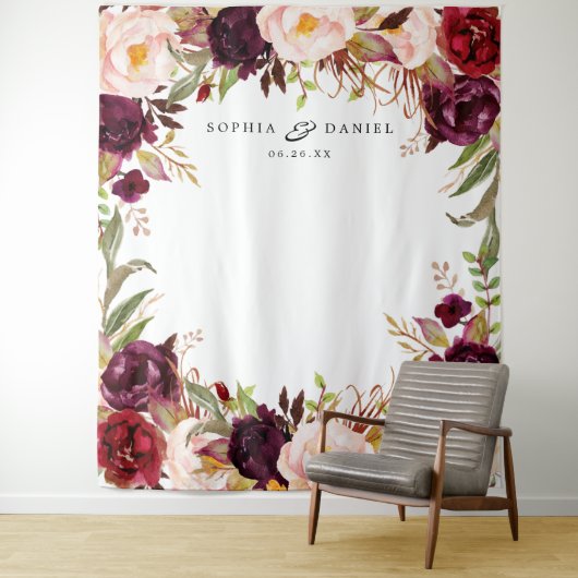 Burgundy Marsala Floral Wedding Decke Hintergrund Wandteppich (Beispiel)