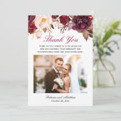 Burgundy Marsala Floral Wedding Foto Vielen Dank Dankeskarte (Stehend Vorderseite)
