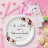 Burgundy Marsala Floral Wedding Liebe und vielen D Pappteller (Party)