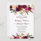 Burgundy Marsala Floral Wedding Probe Dinner Einladung (Vorderseite)