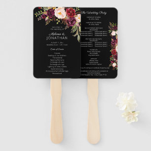 Burgundy Marsala Floral Wedding Program Black V2 Fächer