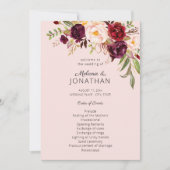 Burgundy Marsala Floral Wedding Program Pink V2 Einladung (Vorderseite)