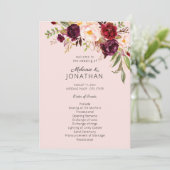 Burgundy Marsala Floral Wedding Program Pink V2 Einladung (Stehend Vorderseite)
