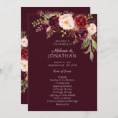 Burgundy Marsala Floral Wedding Program V2 Einladung (Vorne/Hinten)