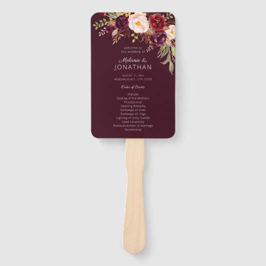 Burgundy Marsala Floral Wedding Program V2 Fächer (Vorderseite)