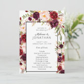 Burgundy Marsala Floral Wedding Program White Einladung (Stehend Vorderseite)