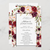 Burgundy Marsala Floral Wedding Program White Einladung (Vorne/Hinten)