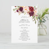 Burgundy Marsala Floral Wedding Program White V2 Einladung (Stehend Vorderseite)