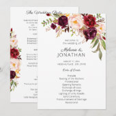 Burgundy Marsala Floral Wedding Program White V2 Einladung (Vorne/Hinten)