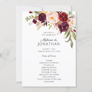 Burgundy Marsala Floral Wedding Program White V2 Einladung